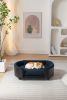 Scandinavian style Elevated Dog Bed Pet Sofa With Solid Wood legs and Black Bent Wood Back, Cashmere Cushion,Mid Size