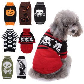 Pet Dog Halloween Costume Pumpkin Skull Death Pattern Pet Knit Sweater (Type: Black skullXXS)